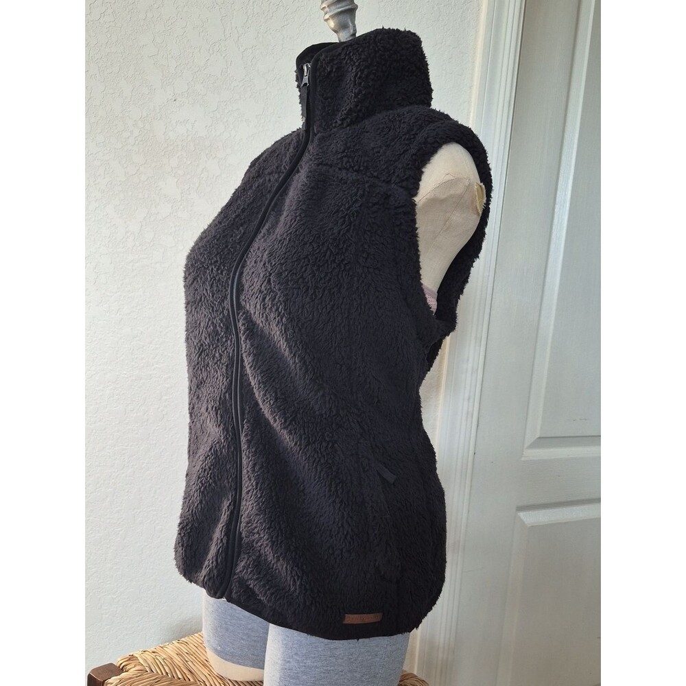 Free-country Y2K Women's Black Plush/Sherpa Vest With Pockets Sz Large